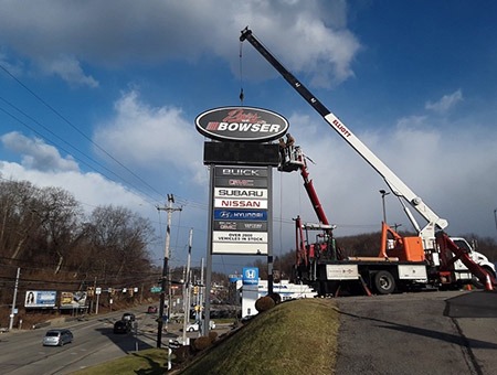 Pylon Signs in Indiana, PA, being installed